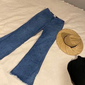 fray hem bell bottom bootcut stretch high waist jean